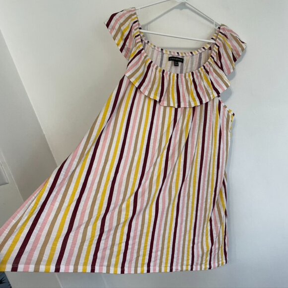 LANE BRYANT Plus Size Ruffle Edge Tank Top White Burgundy Pink Yellow Striped 3X - Picture 8 of 13